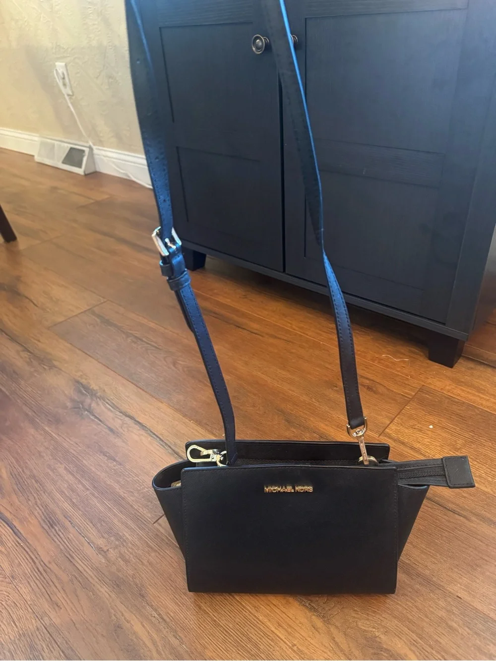 Michael Kors Black Leather Crossbody with Gold Hardware